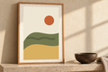 Dune Frequency artwork shown in a styled frame setting. Physical art print; frame and accessories not included.