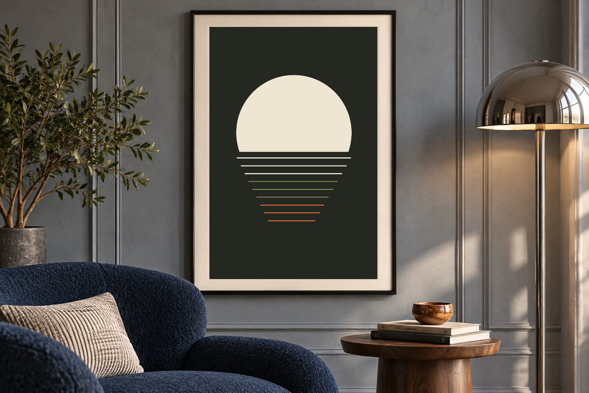 After the Last Track artwork shown in a styled frame setting. Physical art print; frame and accessories not included.
