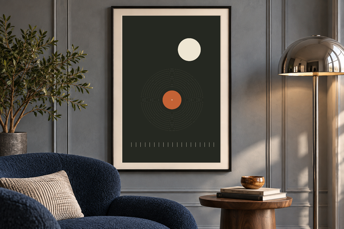 Small Hours Single artwork shown in a styled frame setting. Physical art print; frame and accessories not included.