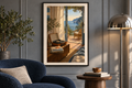 Saltwater Balcony artwork shown in a styled frame setting. Physical art print; frame and accessories not included.