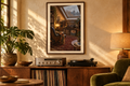 Rain on the Skylight artwork shown in a styled frame setting. Physical art print; frame and accessories not included.