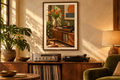 Turntable and Tulips artwork shown in a styled frame setting. Physical art print; frame and accessories not included.