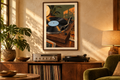 Three Speed Evening artwork shown in a styled frame setting. Physical art print; frame and accessories not included.