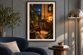 Monstera and Midnight artwork shown in a styled frame setting. Physical art print; frame and accessories not included.