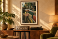 Crate Digger artwork shown in a styled frame setting. Physical art print; frame and accessories not included.
