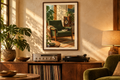 The Green Reading Chair artwork shown in a styled frame setting. Physical art print; frame and accessories not included.