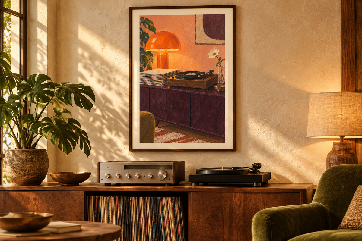 A Quiet Side artwork shown in a styled frame setting. Physical art print; frame and accessories not included.