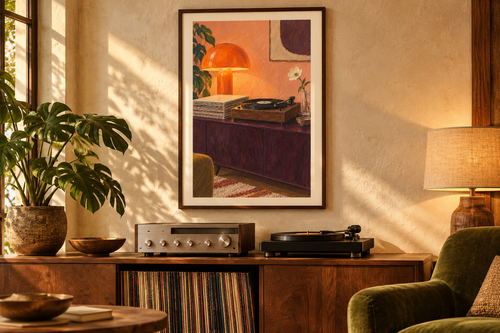 A Quiet Side artwork shown in a styled frame setting. Physical art print; frame and accessories not included.