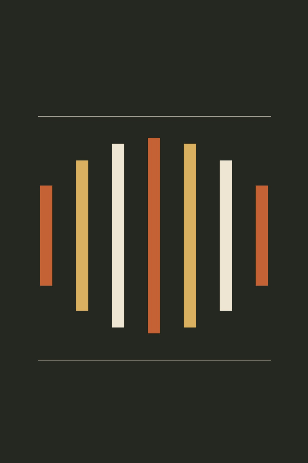 Seven warm frequency bars expand and contract against a near-black background.