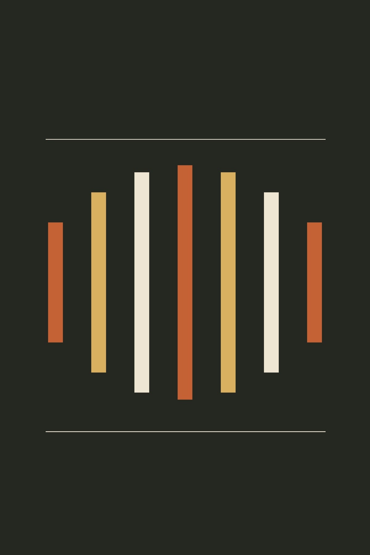Seven warm frequency bars expand and contract against a near-black background.