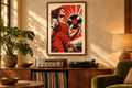 The Record Bearer artwork displayed in a listening room. Physical art print; frame and room accessories are not included.