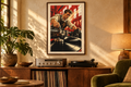 Vinyl Master Craftsman artwork displayed in a listening room. Physical art print; frame and room accessories are not included.